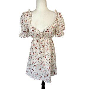 REFORMATION Channa Floral Print Sweetheart Dress in Weiss Size Small 100% Linen